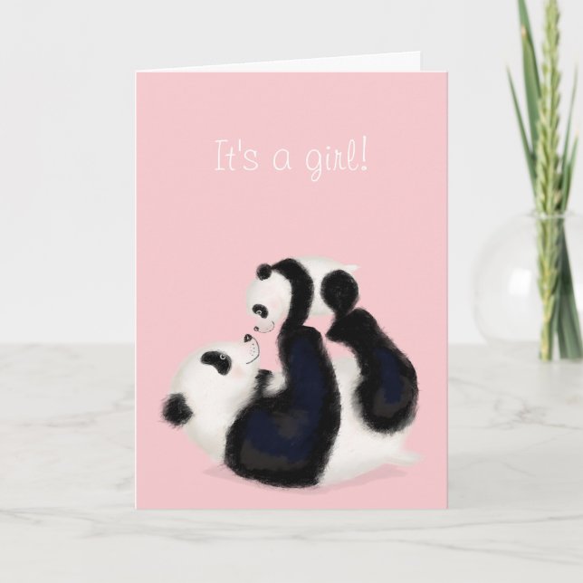 Panda und cub 'It's a girl' neue Babykarte Karte (Vorderseite)