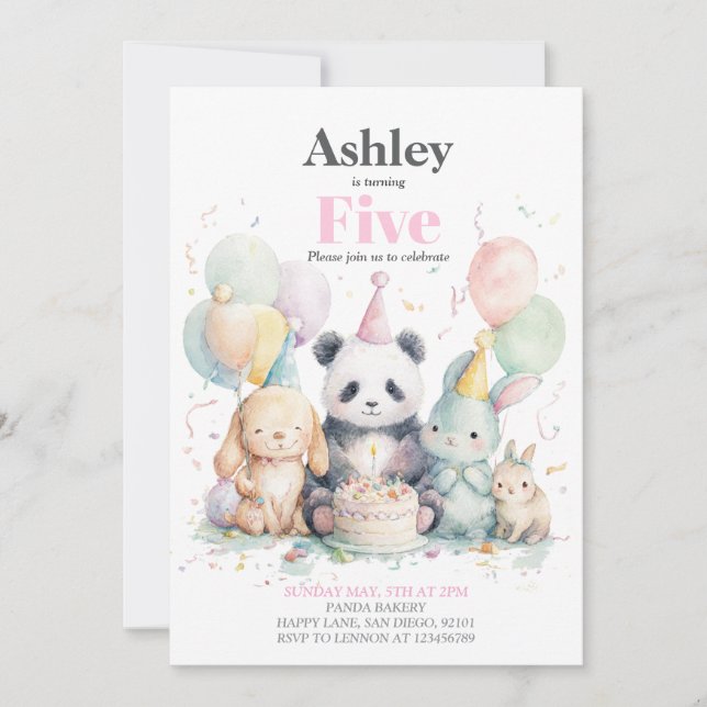 Panda und Freunde Geburtstag & Party Einladung (Vorderseite)