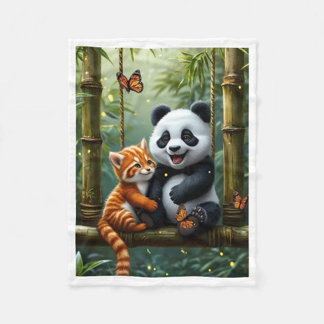 Panda und rote Katze Freunde im Bambuswald-Decke Fleecedecke (Vorderseite)