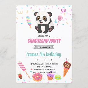 Panda und Süßigkeiten Geburtstag Thema Einladung