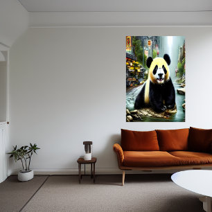 Panda und Wasser in der Stadt   AI Art Poster