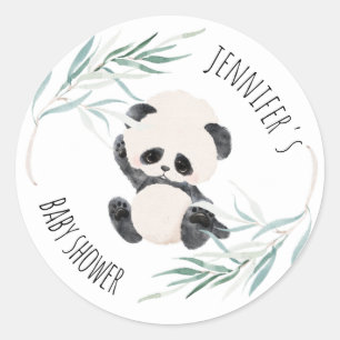 Panda Unisex Gender Neutral Baby Dusche Wasserfarb Runder Aufkleber