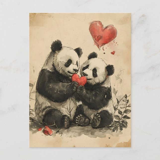 Panda-Valentinstag Postkarte (Vorderseite)
