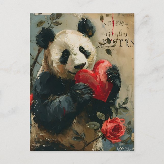 Panda Vintag Valentinstag Postkarte (Vorderseite)