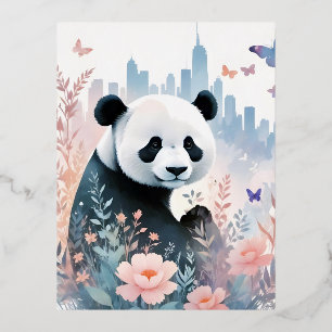 Panda Vintage Natur-Umgebung Stadt Kunst Folien Feiertagspostkarte