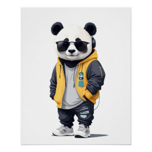 Panda Wearing Hoodie Funny Coole Tierart Poster