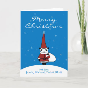 Panda wearing Santa Claus costume and standing Feiertagskarte