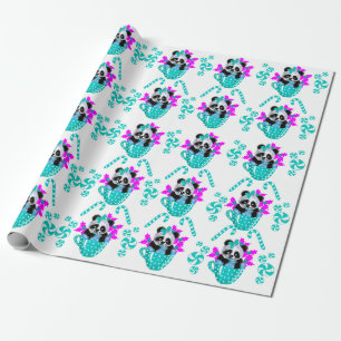 Panda Weihnachts-Aquamarine Packpapier