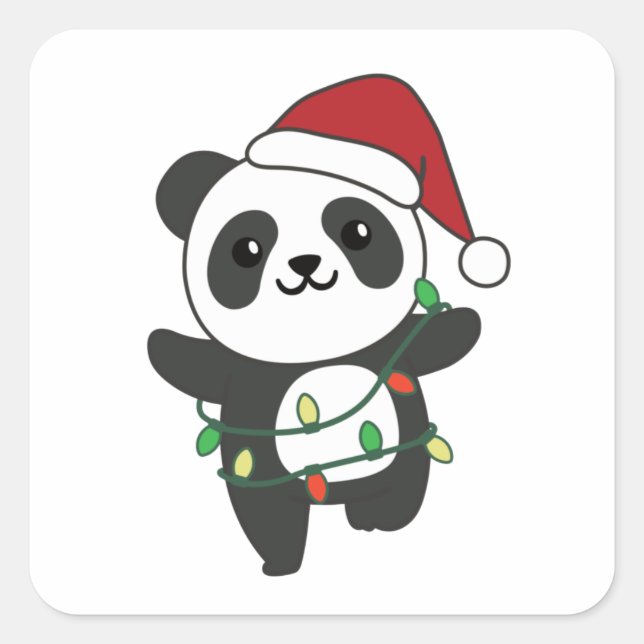 Panda Weihnachts Winter Animals Pandas Square Stic Quadratischer Aufkleber (Vorderseite)