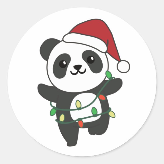 Panda Weihnachts Wintertiere Pandas Classic Roun Runder Aufkleber (Vorderseite)