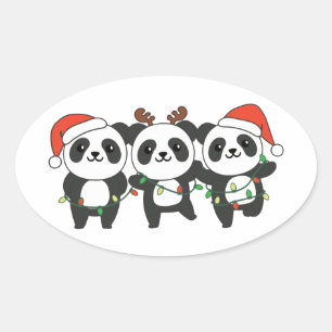 Panda Weihnachtslebewesen Niedlich Pandas Clas Ovaler Aufkleber