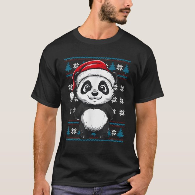 Panda Weihnachtsmannmütze Ugly Christmas Sweater P T-Shirt (Vorderseite)