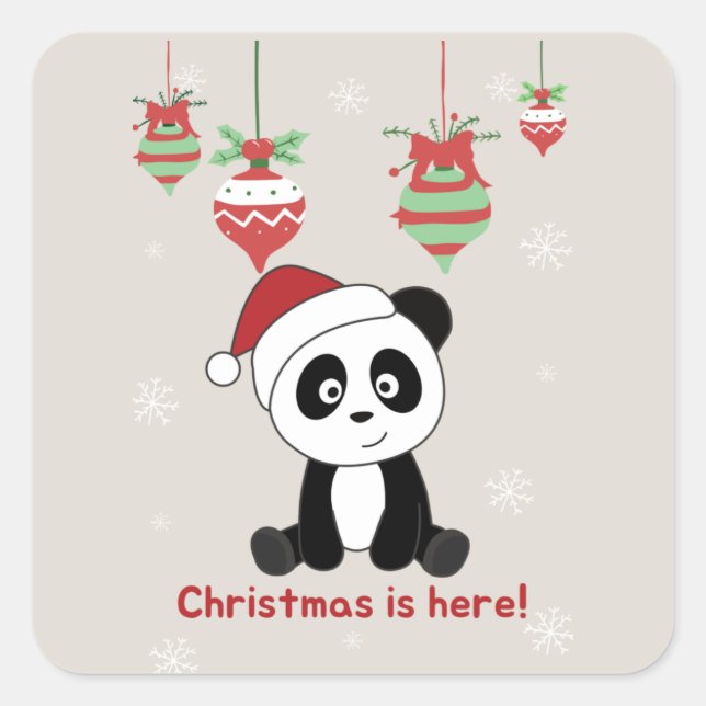 Panda Weihnachtsschnee Winter Tiere Pandas Square Quadratischer Aufkleber (Vorderseite)