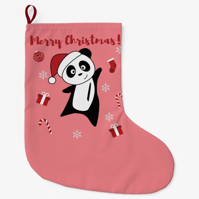 Panda Weihnachtsschnee Wintertiere Pandas Large C Großer Weihnachtsstrumpf (Vorderseite)