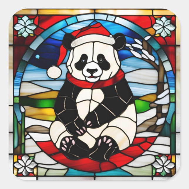Panda-Weihnachtssticker Quadratischer Aufkleber (Vorderseite)