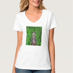 Panda (weiß) - Damen V-Ausschnitt T-Shirt