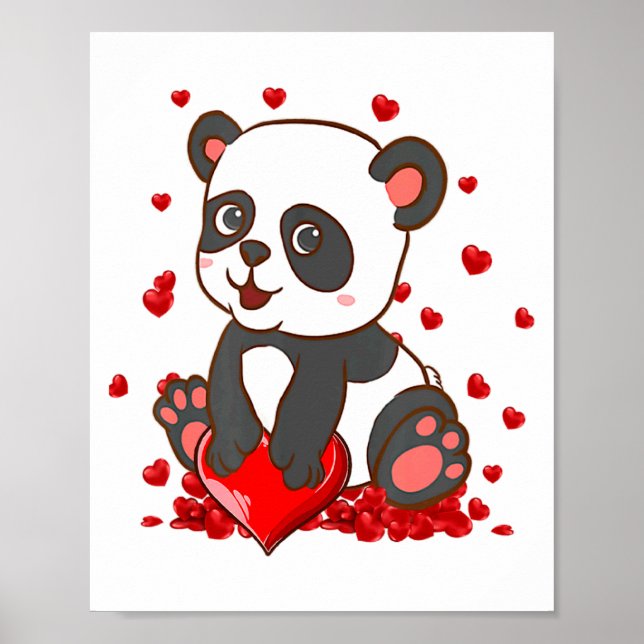 Panda With Hearts Valentines Day Women And Girls  Poster (Vorne)