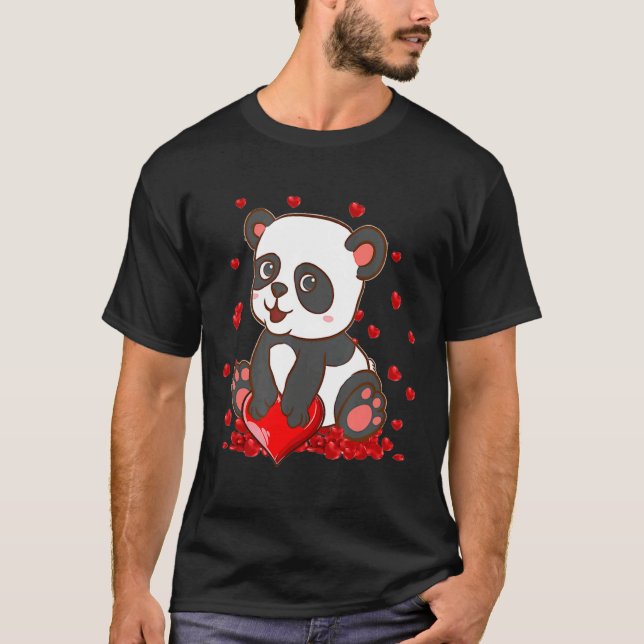 Panda With Hearts Valentines Day Women And Girls  T-Shirt (Vorderseite)
