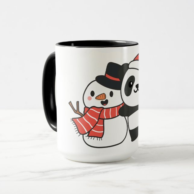 Panda With Snowman In Winter For Christmas Tasse (Vorderseite Links)