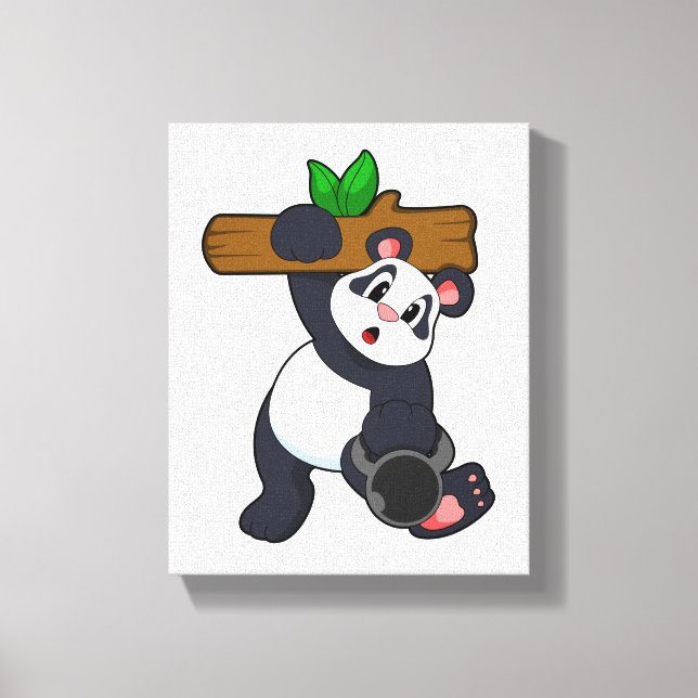 Panda with Wood at Strength training Leinwanddruck (Vorderseite)