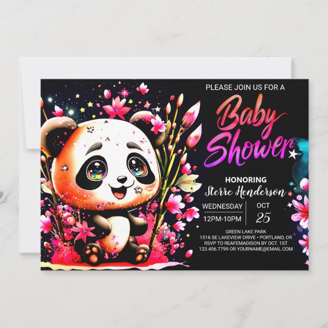 Panda Wonderland Sweet Pink Girl Baby Dusche Einladung (Vorderseite)
