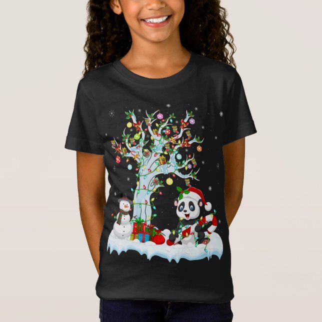 Panda Xmas Tree Lighting Weihnachtsmannmütze Panda T-Shirt (Vorderseite)