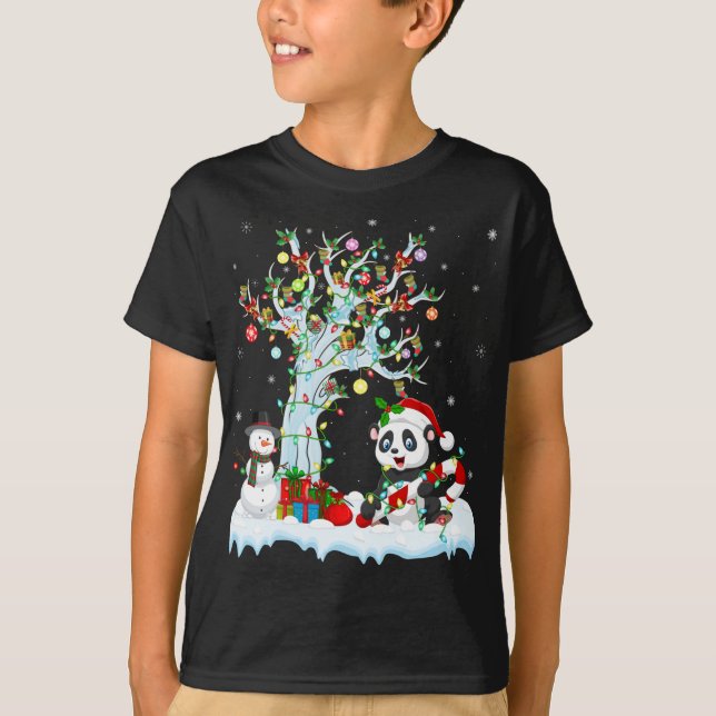 Panda Xmas Tree Lighting Weihnachtsmannmütze Panda T-Shirt (Vorderseite)