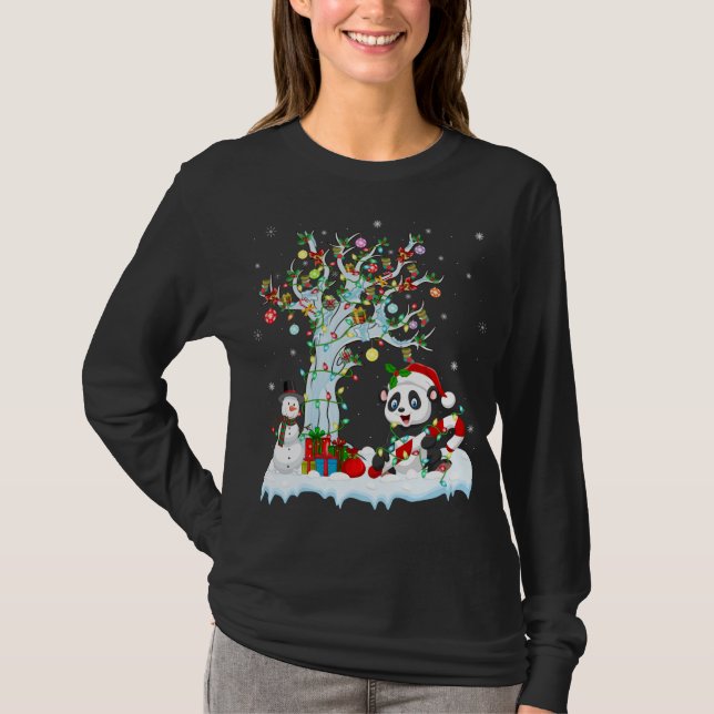 Panda Xmas Tree Lighting Weihnachtsmannmütze Panda T-Shirt (Vorderseite)
