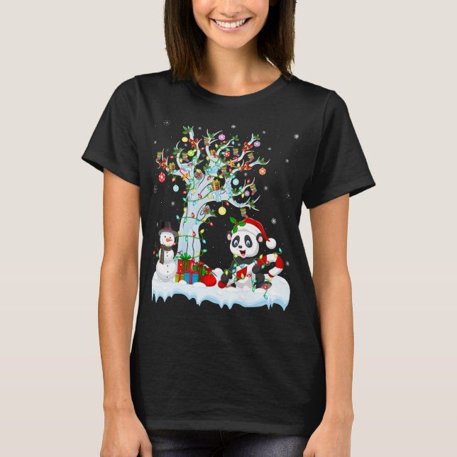 Panda Xmas Tree Lighting Weihnachtsmannmütze Panda T-Shirt (Vorderseite)