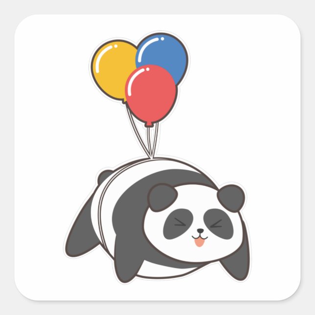 Panda zum Geburtstag mit Ballon Quadratischer Aufkleber (Vorderseite)