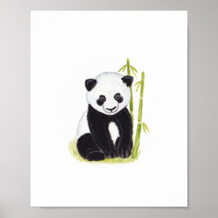 Pandajungs- und -bambusbaum-Aquarellmalereien Poster
