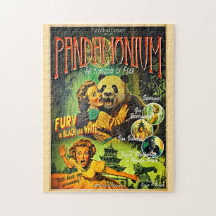 Pandamonium Lustiger Panda Retro-Horrorfilmplakat Puzzle