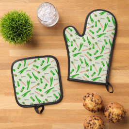 Pandan Leaf Pattern Oven Mitt & Pot Holders Ofenhandschuh & Topflappen-Set