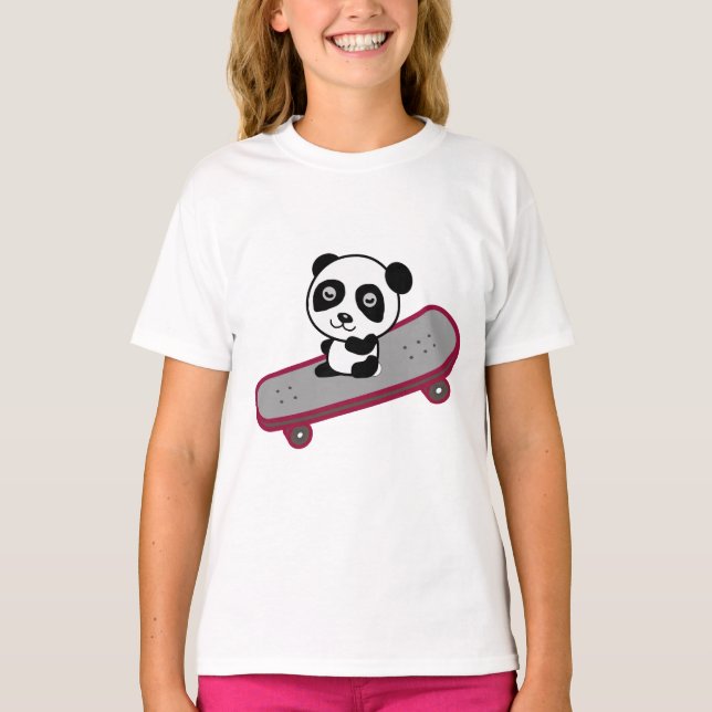 Pandareiten auf Skateboard T-Shirt (Vorderseite)
