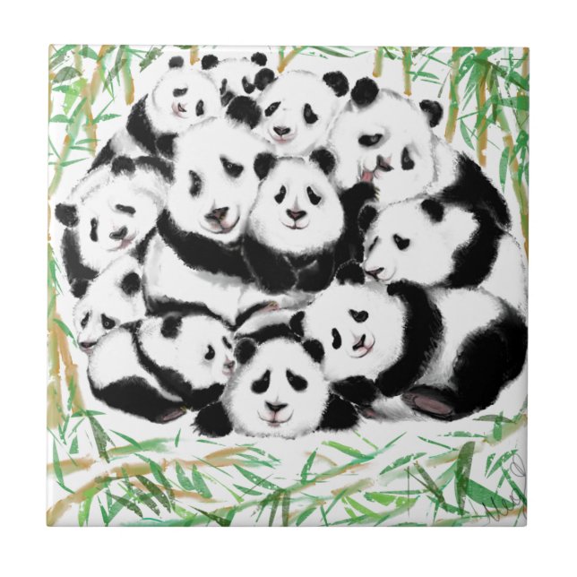 Pandas - Big Hugs - Niedlich - Funny - Aquarell Ku Fliese (Vorderseite)