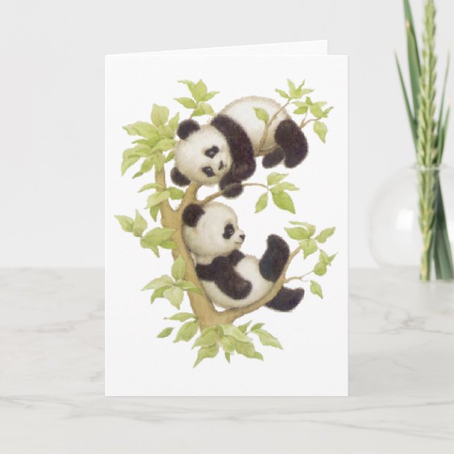 Pandas, die in einem Baum spielen Karte (Vorderseite)