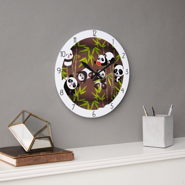 Pandas-Familie Große Wanduhr (Büro)