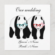 Pandas Hochzeitseinladung mit Brille
