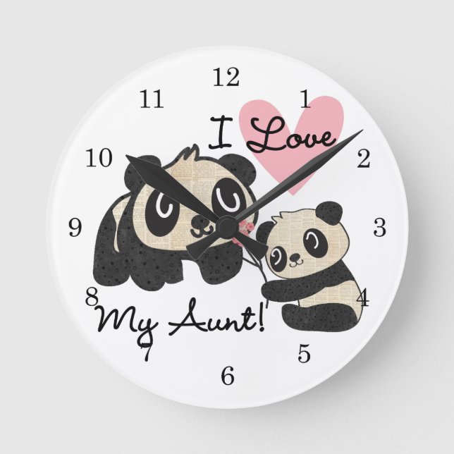 Pandas I Liebe Meine Tante Runde Wanduhr (Vorderseite)