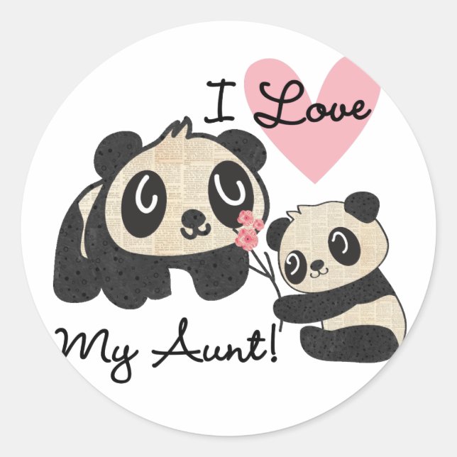 Pandas I Liebe Meine Tante Runder Aufkleber (Vorderseite)