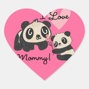 Pandas I Liebe Mommy Herz-Aufkleber