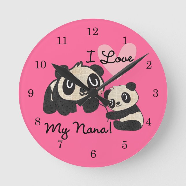 Pandas I Liebe My Nana Runde Wanduhr (Vorderseite)