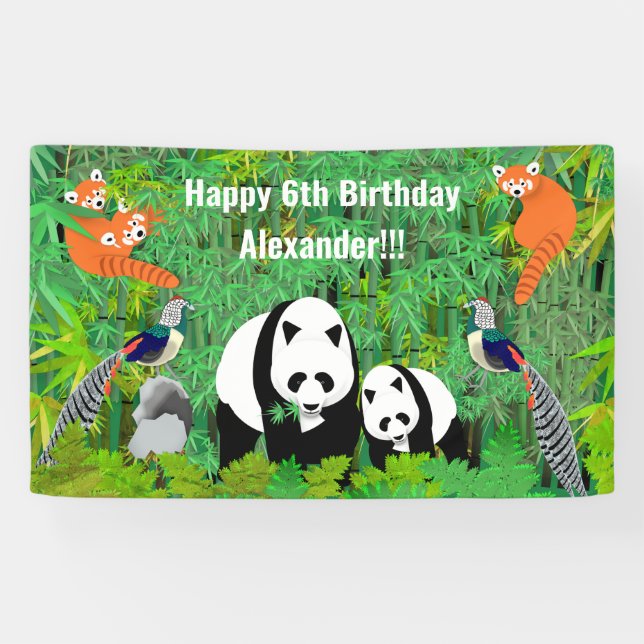Pandas Lady Amherst's Fasants Red Pandas Bamboo Banner (Horizontal)