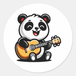 Panda's Melodic Serenade - Acoustic Guitar Art Runder Aufkleber