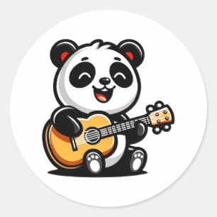 Panda's Melodic Serenade - Acoustic Guitar Art Runder Aufkleber