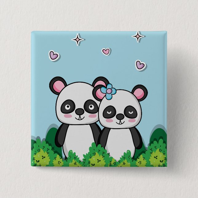 Pandas-Paar Button (Vorderseite)