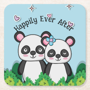 Pandas-Paar Rechteckiger Pappuntersetzer
