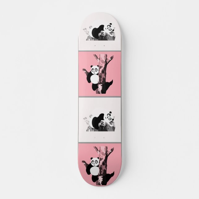 Pandas Schachbrett - Rosa Skateboard (Vorne)