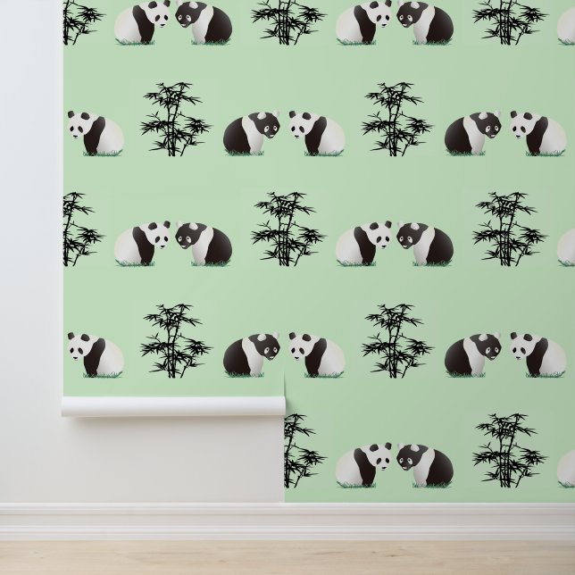 Pandas und Bamboo Design Tapete (Anwendung)