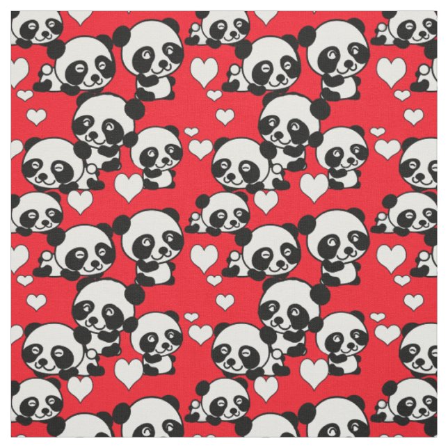Pandas und Hearts - Valentine Fabric Stoff (Muster)